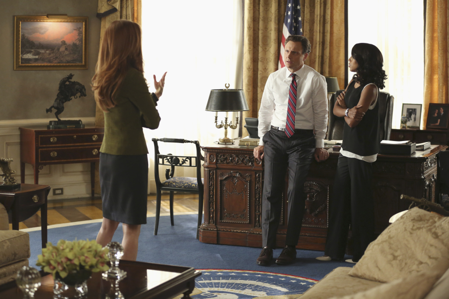 SCANDAL - "Paris is Burning" - Olivia and Fitz face some very big consequences and Mellie brings in an old friend to make sure she gets her way. Meanwhile, Abby shows Olivia she is fully capable of handling working at the White House, on "Scandal," THURSDAY OCTOBER 8 (9:00-10:00 p.m., ET) on the ABC Television Network. (ABC/John Fleenor) DARBY STANCHFIELD, TONY GOLDWYN, KERRY WASHINGTON