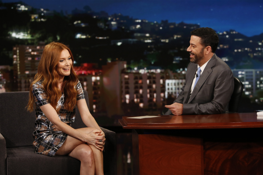 JIMMY KIMMEL LIVE - Emmy Award-nominated "Jimmy Kimmel Live" airs every weeknight (11:35 p.m. - 12:41 a.m., ET), packed with hilarious comedy bits and features a diverse lineup of guests including celebrities, athletes, musicians, comedians and humorous human interest subjects. The guests for THURSDAY, OCTOBER 8 included actress Lena Dunham ("Girls"), actress Darby Stanchfield ("Scandal") and musical guest Don Henley. (ABC/Randy Holmes) DARBY STANCHFIELD, JIMMY KIMMEL