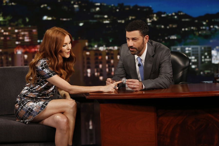 JIMMY KIMMEL LIVE - Emmy Award-nominated "Jimmy Kimmel Live" airs every weeknight (11:35 p.m. - 12:41 a.m., ET), packed with hilarious comedy bits and features a diverse lineup of guests including celebrities, athletes, musicians, comedians and humorous human interest subjects. The guests for THURSDAY, OCTOBER 8 included actress Lena Dunham ("Girls"), actress Darby Stanchfield ("Scandal") and musical guest Don Henley. (ABC/Randy Holmes) DARBY STANCHFIELD, JIMMY KIMMEL