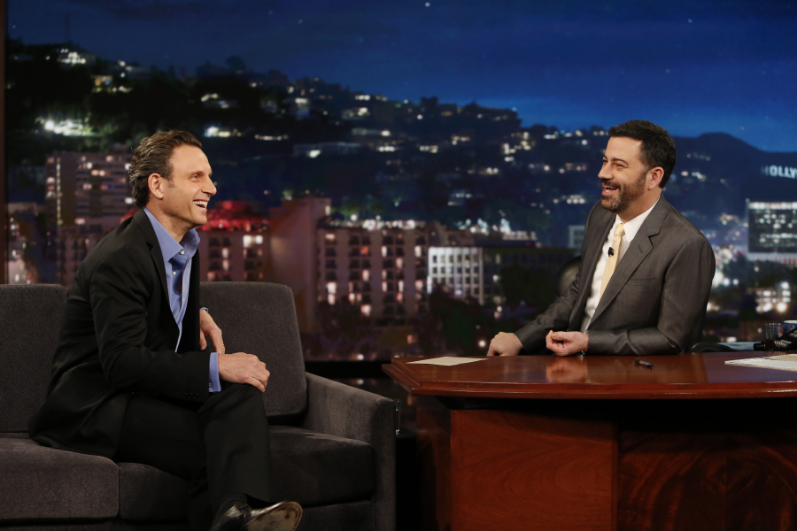 JIMMY KIMMEL LIVE - "Jimmy Kimmel Live" airs every weeknight at 11:35 p.m. EST and features a diverse lineup of guests that include celebrities, athletes, musical acts, comedians and human interest subjects, along with comedy bits and a house band. The guests for Thursday, February 11 included Tony Goldwyn (“Scandal”), Tony Kornheiser and Michael Wilbon (“ESPN’s Pardon the Interruption”) and musical guest Alessia Cara. (ABC/Randy Holmes) TONY GOLDWYN, JIMMY KIMMEL